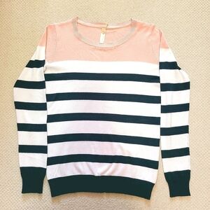 SAO PAULO KNIT SWEATER NAVY BLUE WHITE STRIPED PINK BOHO LONG SLEEVES MEDIUM